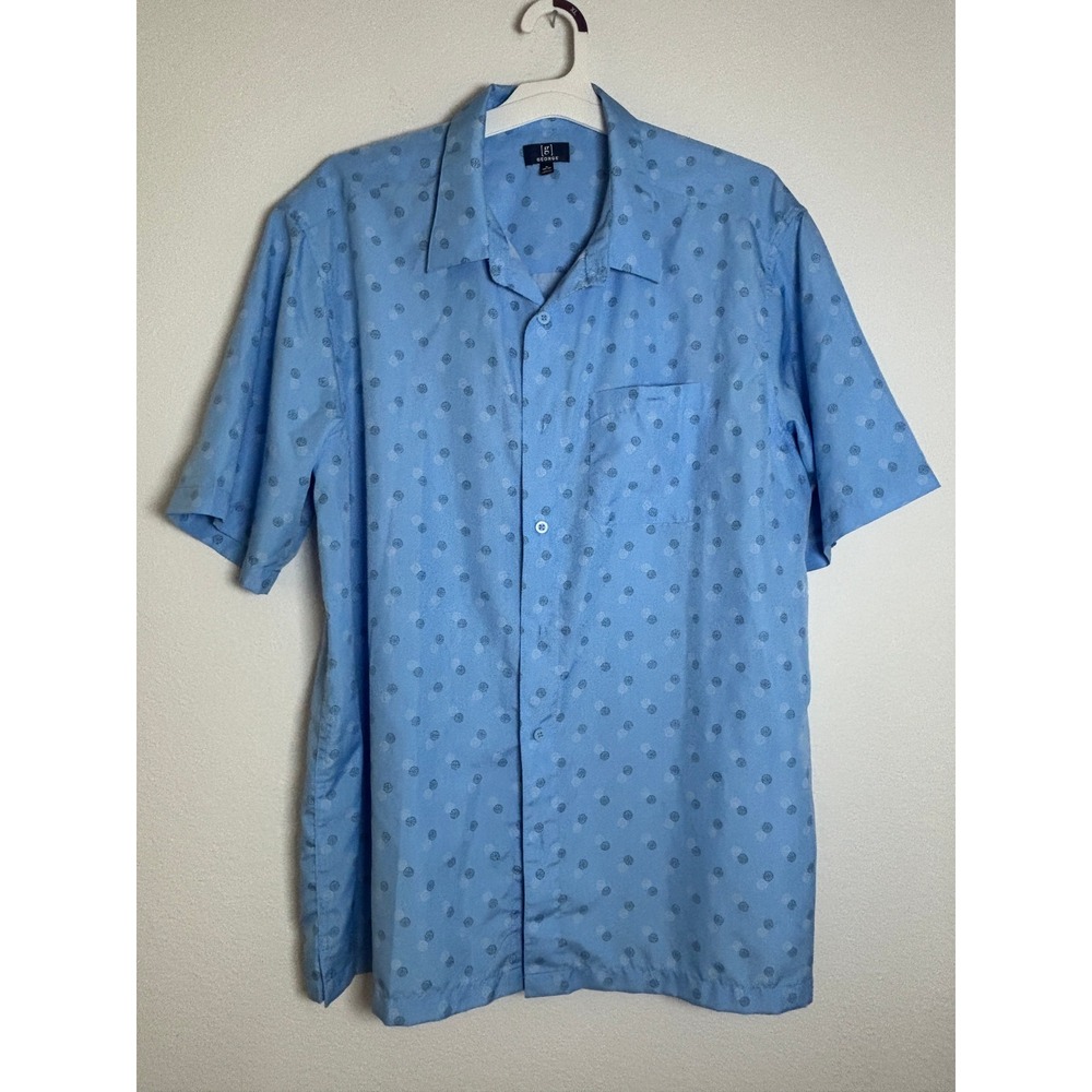 George Mens XL Blue Geometric Dot Print Short Sleeve Button Down Shirt Pocket